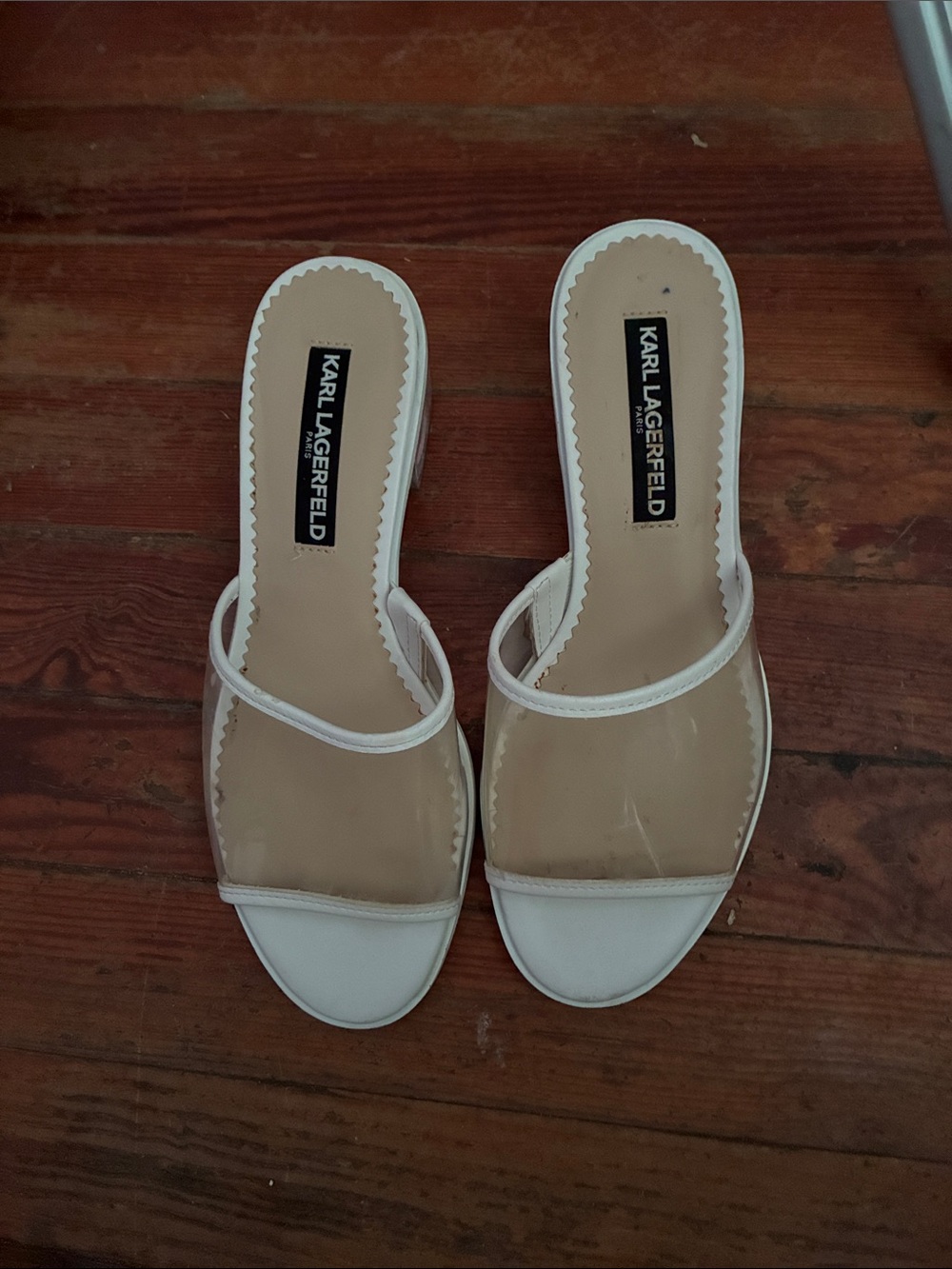 Karl Lagerfeld White Clear-Strap Slide Mules